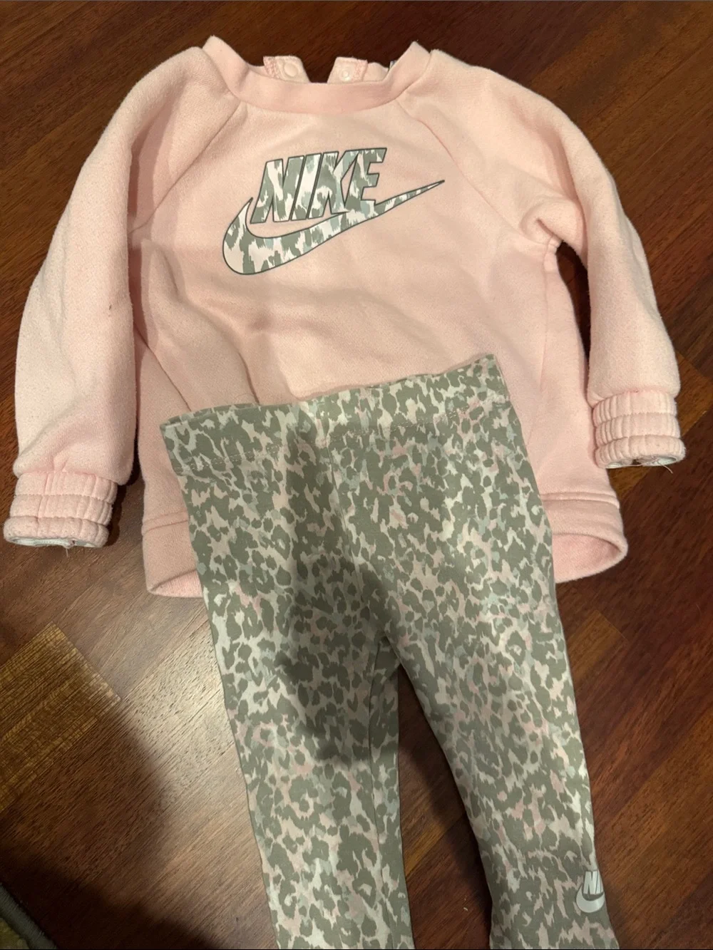 Nike Kids Pink Fleece Top with Gray-Pink Leopard Leggings